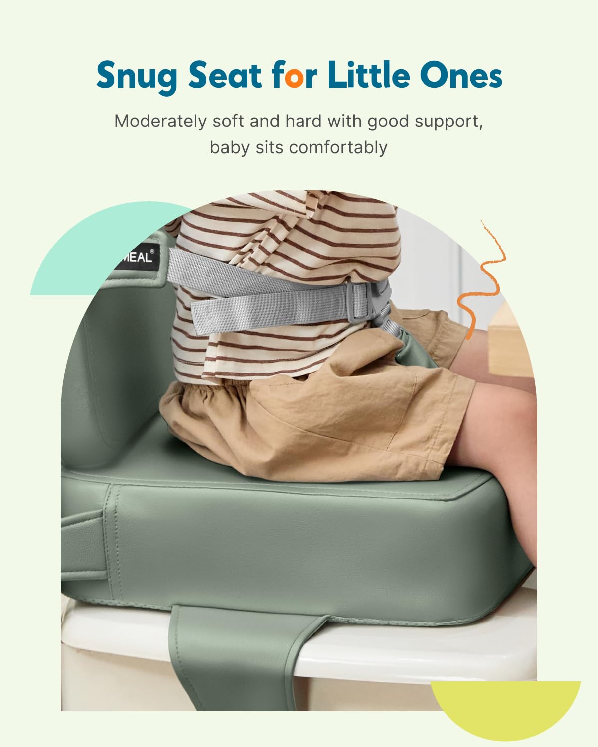 HOMEAL Toddler Booster Seat for Dining Table - Booster Seat for Kitchen Chair with Easy-Install Straps - Wipeable Surface & Removable Cover Easy to Clean -Breathable Fabric - Sage