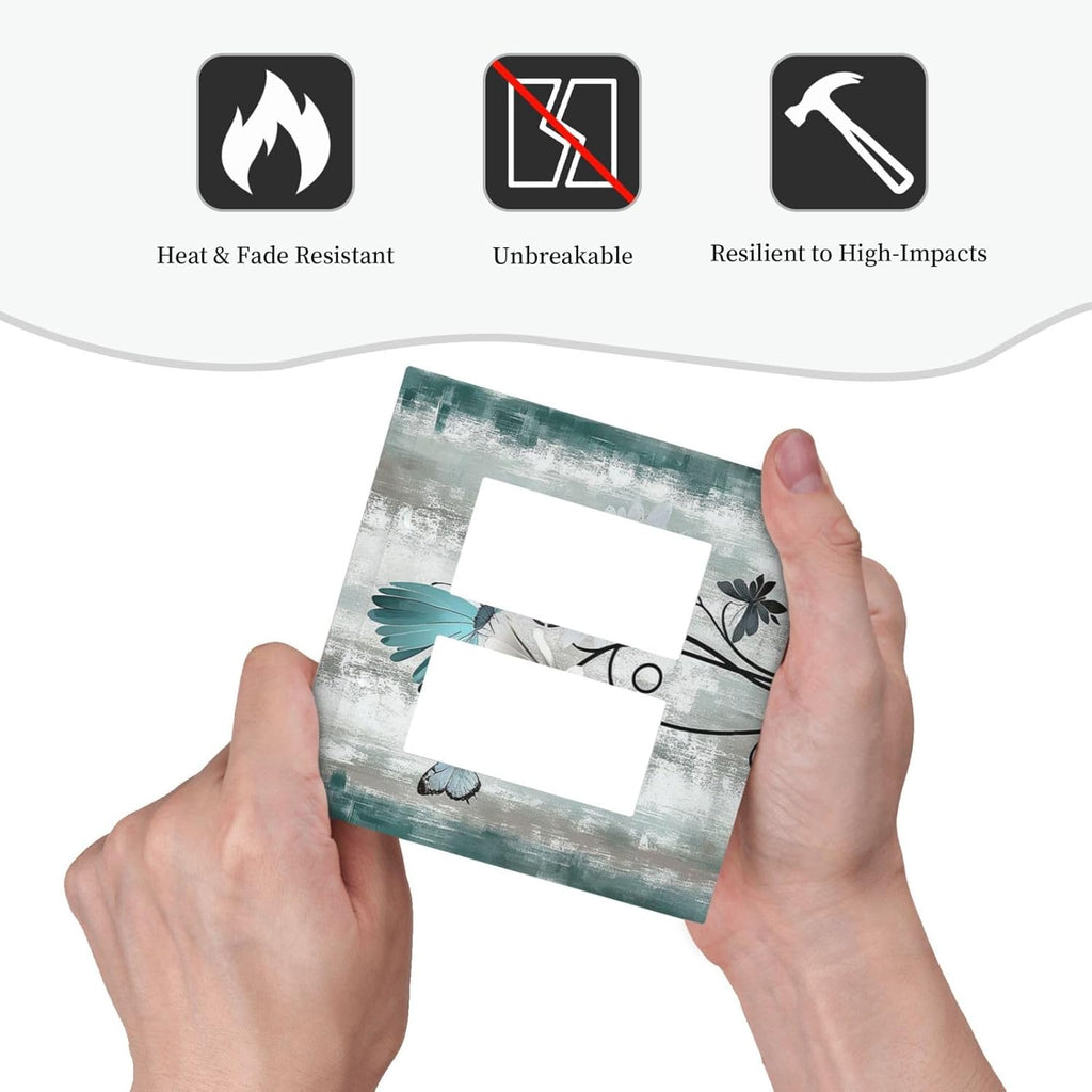 Decorative Outlet Covers Rustic Teal Daisy Floral Flowers Butterfly Wood Grain 2 Gang Double GFCI Rocker Electrical Wall Panels Light Switch Cover Plate for Bathroom Bedroom Decor