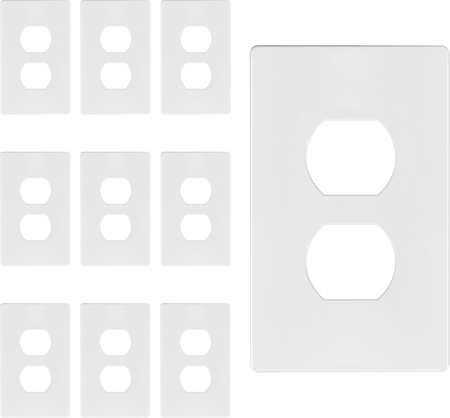 TG Screwless Duplex Wall Plate Covers, Child Safe Receptacle Outlet Covers, Size 1-Gang 4.68"x 2.93",Unbreakable Polycarbonate Thermoplastic,SP-S1-W-10PCS,Glossy, White, 10 Pack