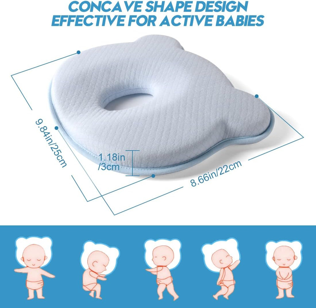 Memory Foam Travel Pillow,Portable Cute Cartoon Bear Soft and Cozy Pillow (Blue)