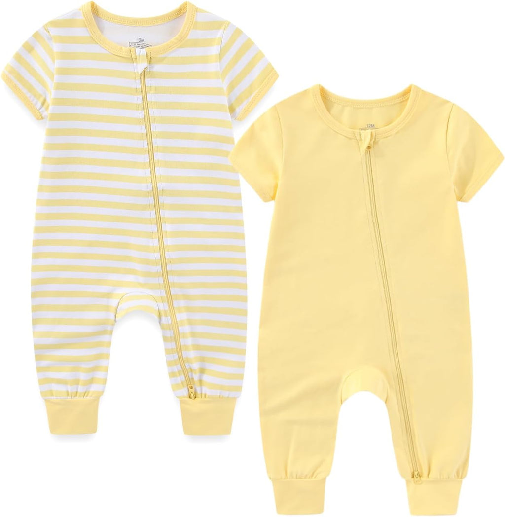 Baby Boy Girl 2 Pack Romper Infant Short Sleeve 2 Way Zipper One Piece Jumpsuits Newborn Clothes 0-24 Months