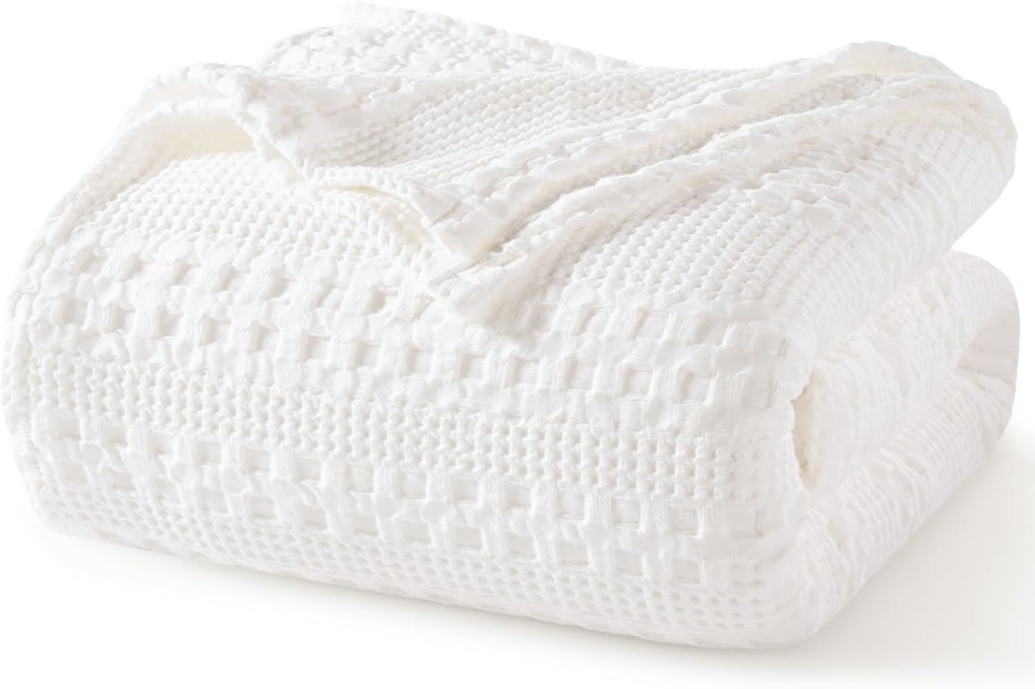 PHF 100% Cotton Waffle Weave Blanket King Size, Soft Lightweight Breathable Cozy Summer Blankets for Bed, Luxury Aesthetic Woven Bedding for Home Decor, 108"x90", White
