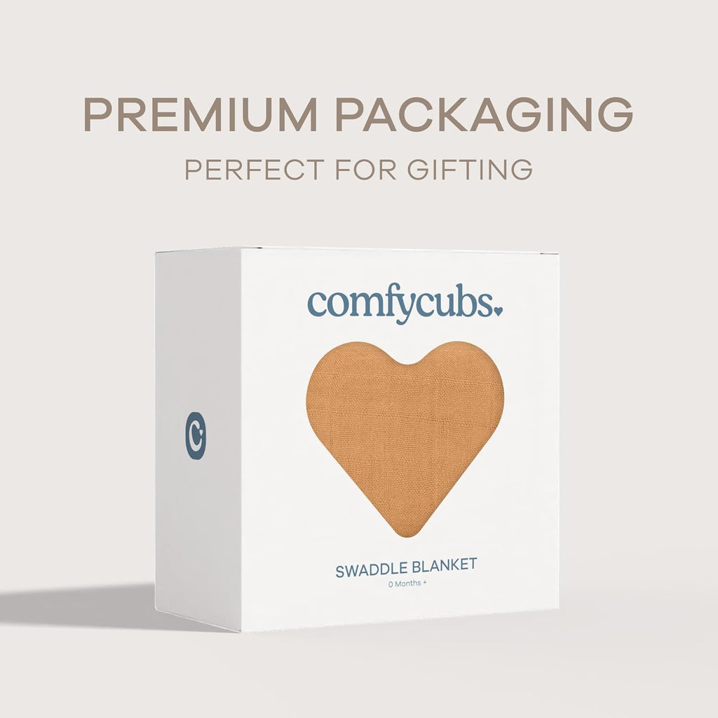 Comfy Cubs Muslin Swaddle Blankets Pack of 1 - 47 x 47 Inch Soft Cotton Baby Blanket Set, Large Multipurpose Wraps for Newborns - Self-Soothing Swaddles for Newborns - Caramel