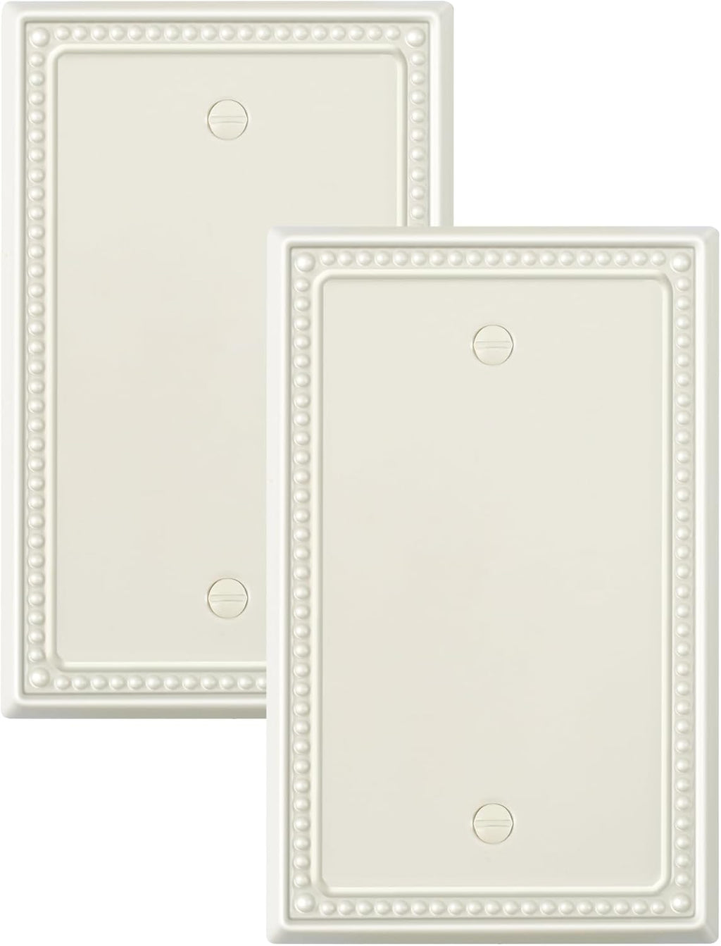 2-Pack Blank Outlet Cover Wall Plate, Metal Switch Plates Outlet Covers, Light Almond Pearls Beaded Decorative Wall Plates for Electrical Outlets