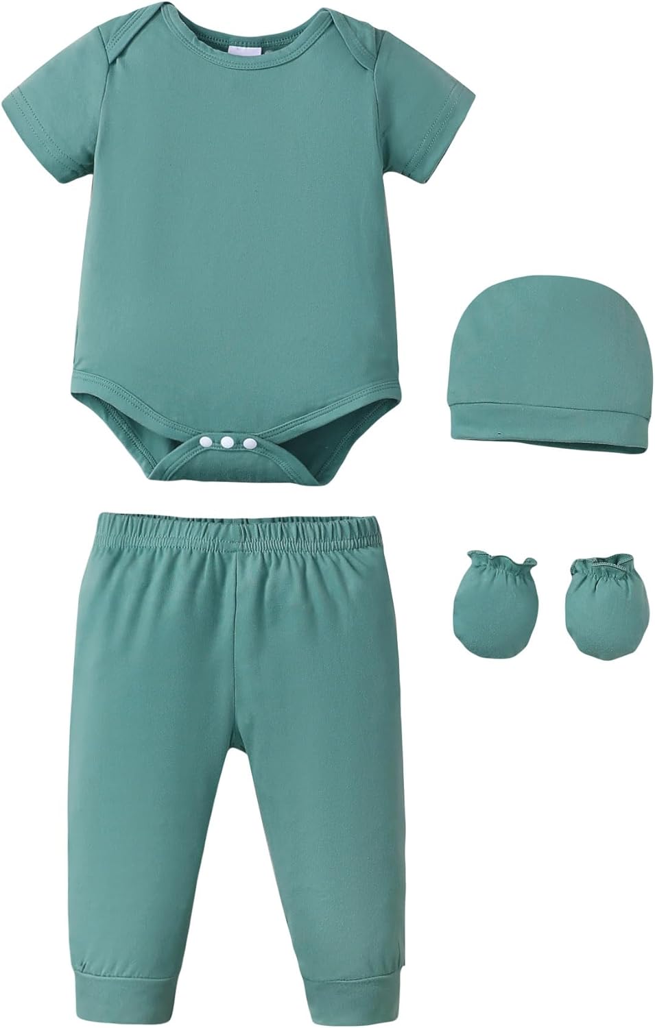 NZRVAWS Newborn Baby Boy Girl Clothes Unisex Infant Romper Pants Set Hat 4-Pack Outfits 0-12 Months 16 Pieces Toddler