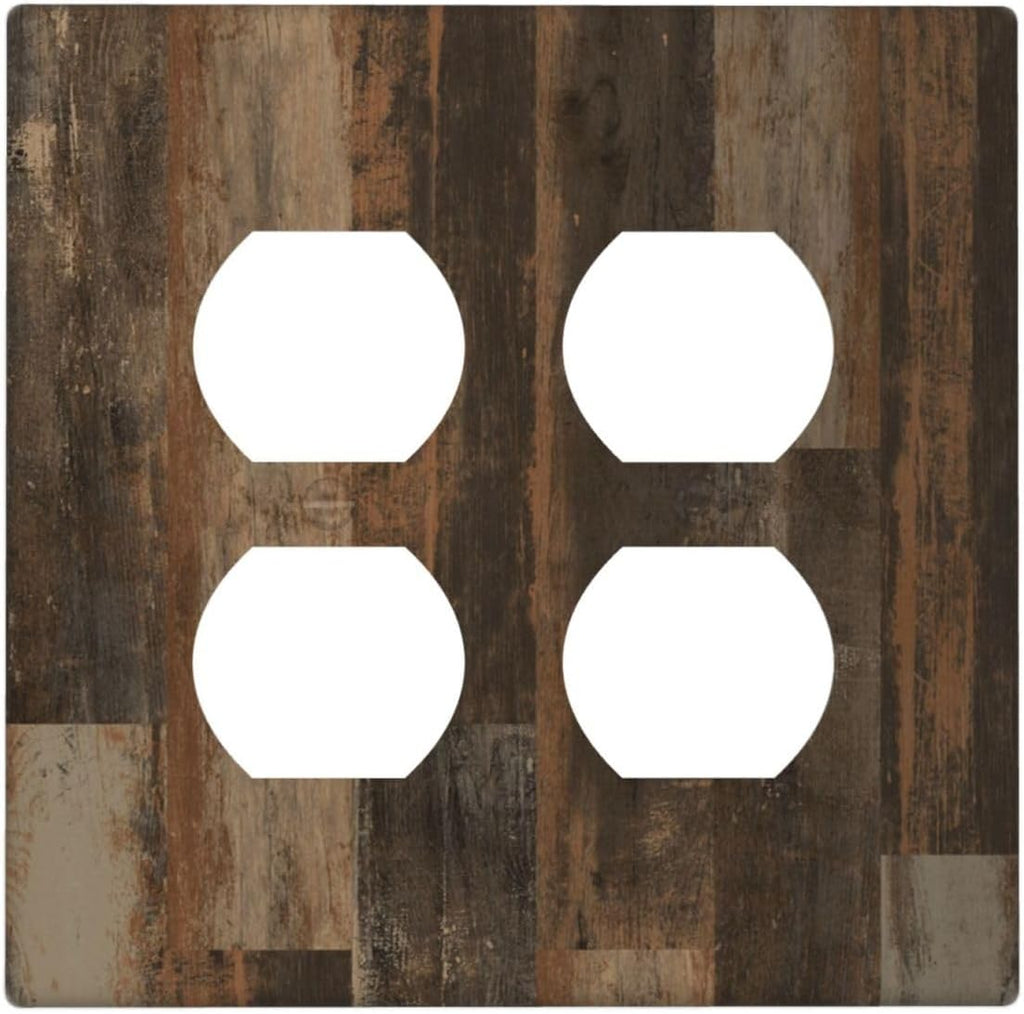 Rustic Brown Wood Grain Dark Oak Outlet Covers 2 Gang Double Duplex Decorative Light Switch Covers Electrical Wallplates Socket Faceplate for Farmhouse Home Decor