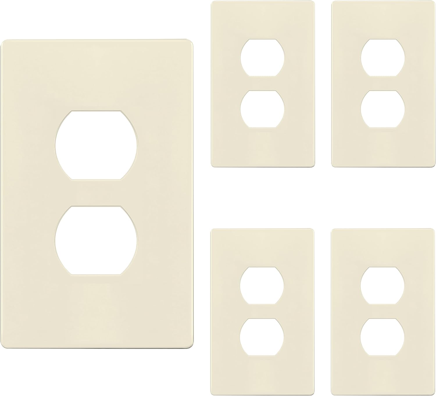 TG Mid-Size Screwless Duplex Wall Plate, Child Safe Receptacle Outlet Cover, Medium Size 1-Gang 4.88" H x 3.11" L, Polycarbonate Thermoplastic, UL Listed, SP-MS1-LA5P, Light Almond (5 Pack)