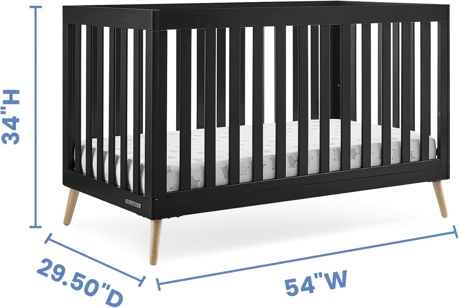 Delta Children Essex 4-in-1 Convertible Baby Crib, Ebony with Natural Legs