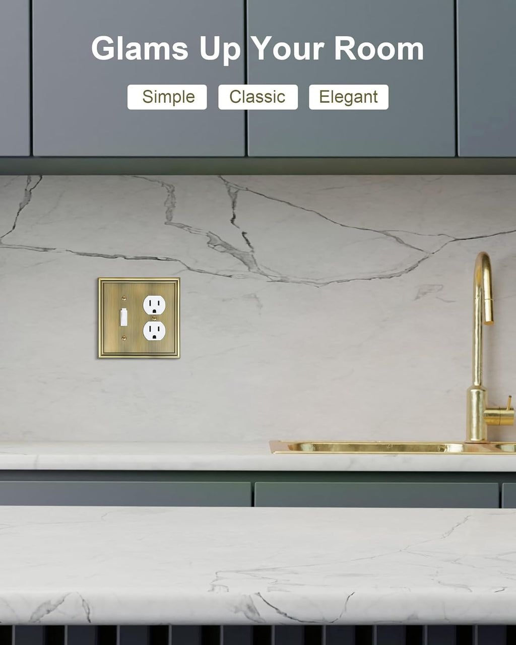 2-Pack Combo Toggle/Duplex Light Switch Cover Plate, Antique Brass Wall Outlet Cover Plate, Decorative Wall Receptacle Cover for Electrical Outlets, Light Switch, Durable Solid Zinc Alloy