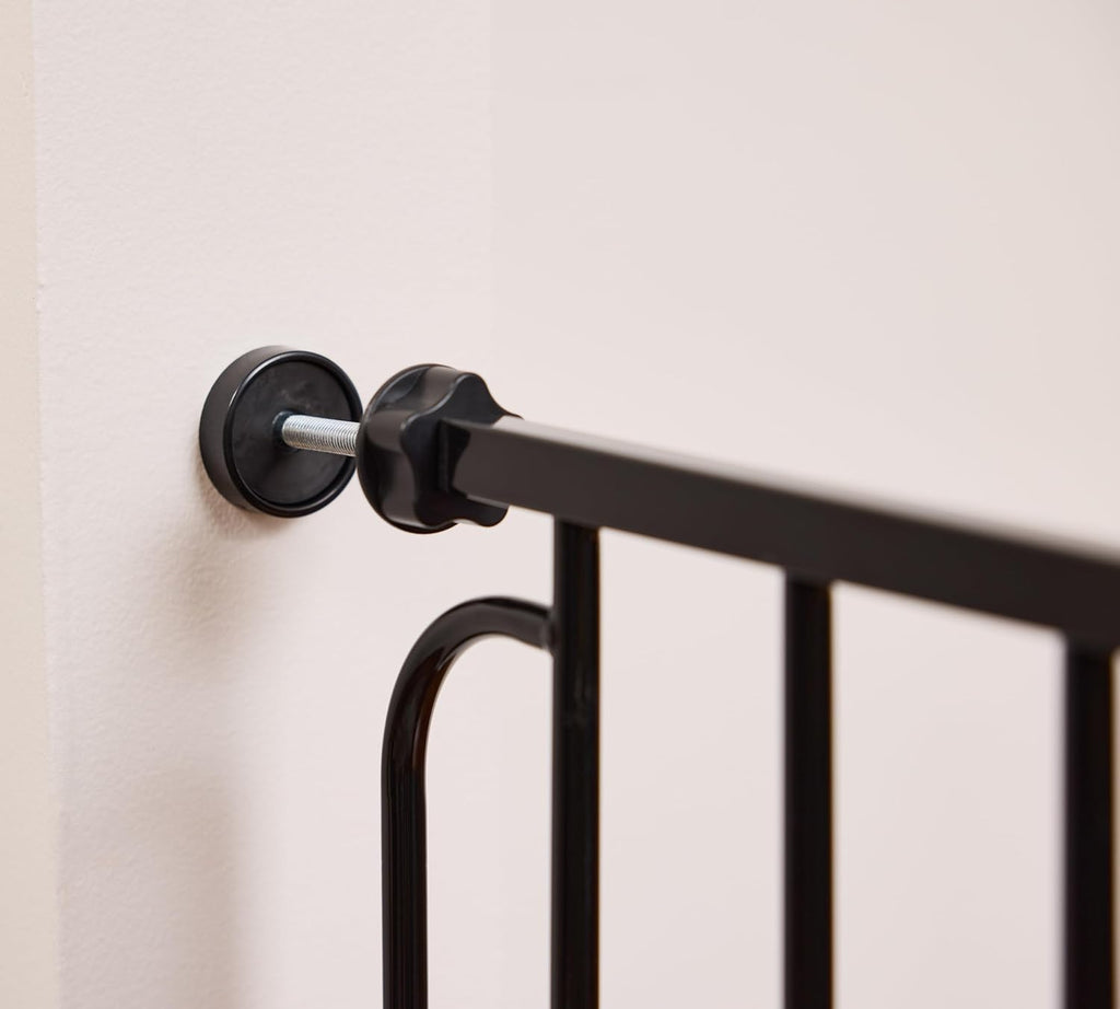 Regalo Easy Step 49-Inch Extra Wide Baby Gate, Includes 4-Inch and 12-Inch Extension Kit, 4 Pack of Pressure Mount Kit and 4 Pack of Wall Mount Kit, Black