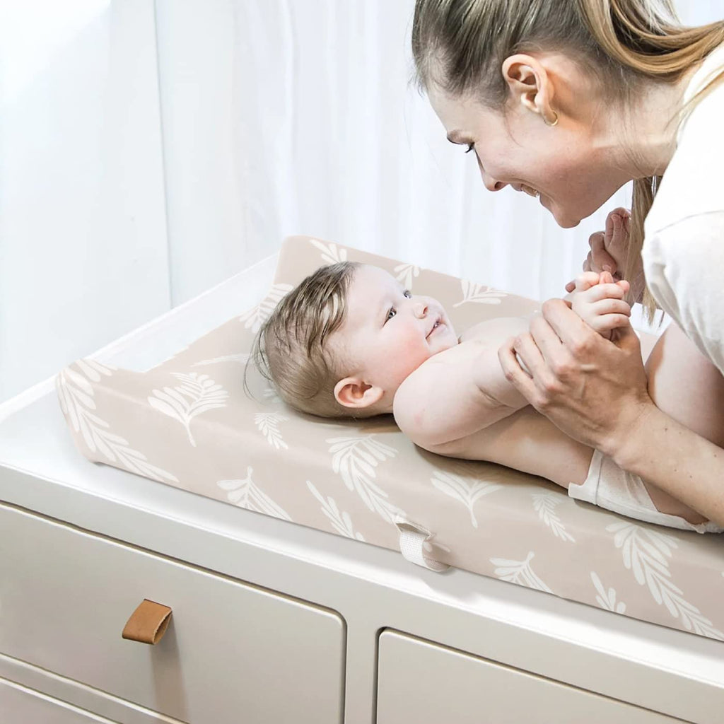 GRSSDER Stretch Ultra Soft Jersey Knit Changing Pad Cover Set 2 Pack, Change Table Pad Covers Fit 32"/34" x 16" Pads Safe and Snug, Unisex Stylish Pretty Diaper Change Table Sheets for Baby, Beige