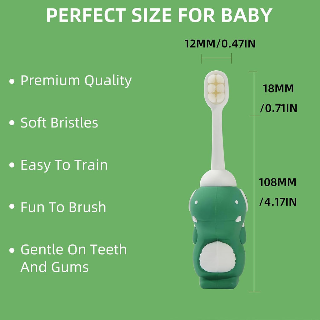 Neverfade Dinosaur Kids Toothbrush - Extra Soft Wide Head Toothbrush Tor Baby, 0.08mm Soft Filament Toddler Toothbrush for Kids 2-4,Make Brushing Fun and Protect Kids Delicate(Yellow)