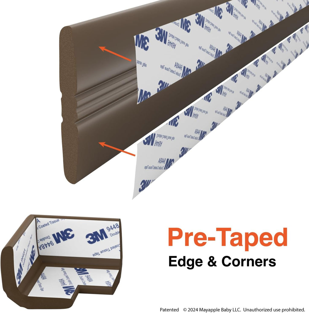 Roving Cove PreFit (Broad) Fireplace Edge Corner Protector (Extra Wide 9ft Edge 2 Corners), Baby Proofing Bumper Guards, Coffee Brown, Pre-Taped, for Straight Surfaces - New & Improved