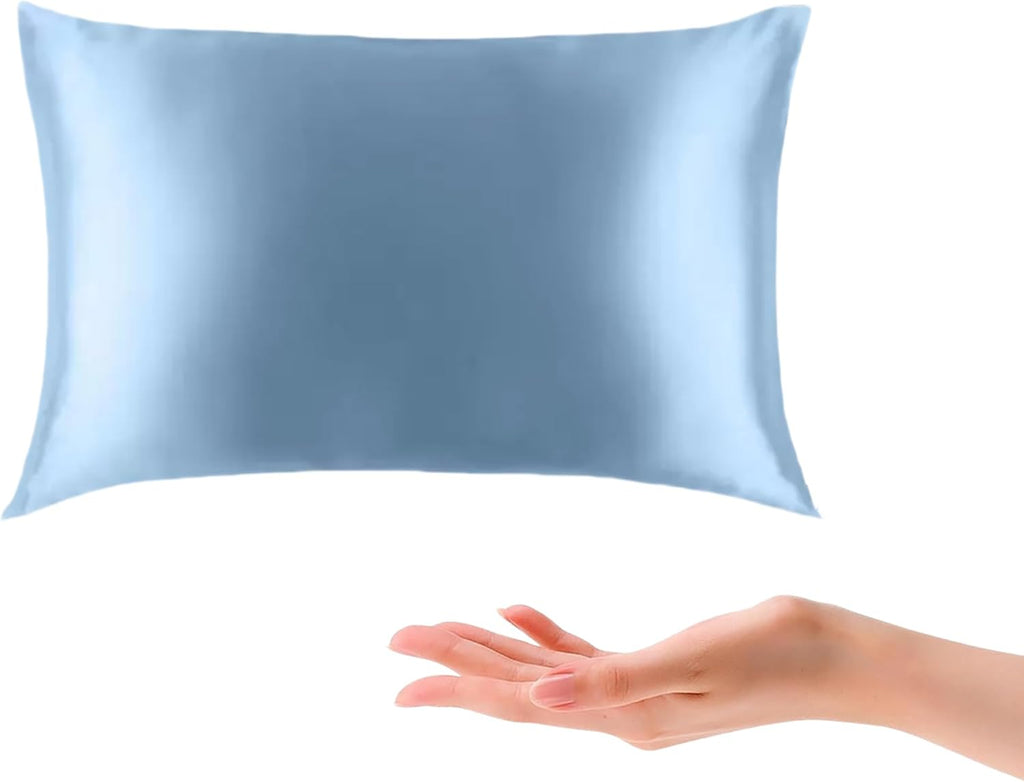 Organic Silk Baby Pillowcase with Zipper, Small 10"x13" Pillow Cover for Boys & Girls, Ideal for Bed & Travel, Soft for Kids Hair & Skin, Hypoallergenic Pillowcases for Toddlers (Blue Grey)