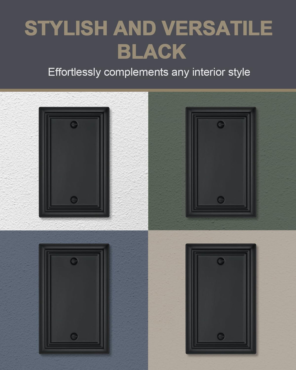 2-Pack Black Blank Wall Plates, No Device Blank Outlet Covers, Metal Electrical Covers for Unused Outlets/Switches, 3.15''*4.88'', Midsize