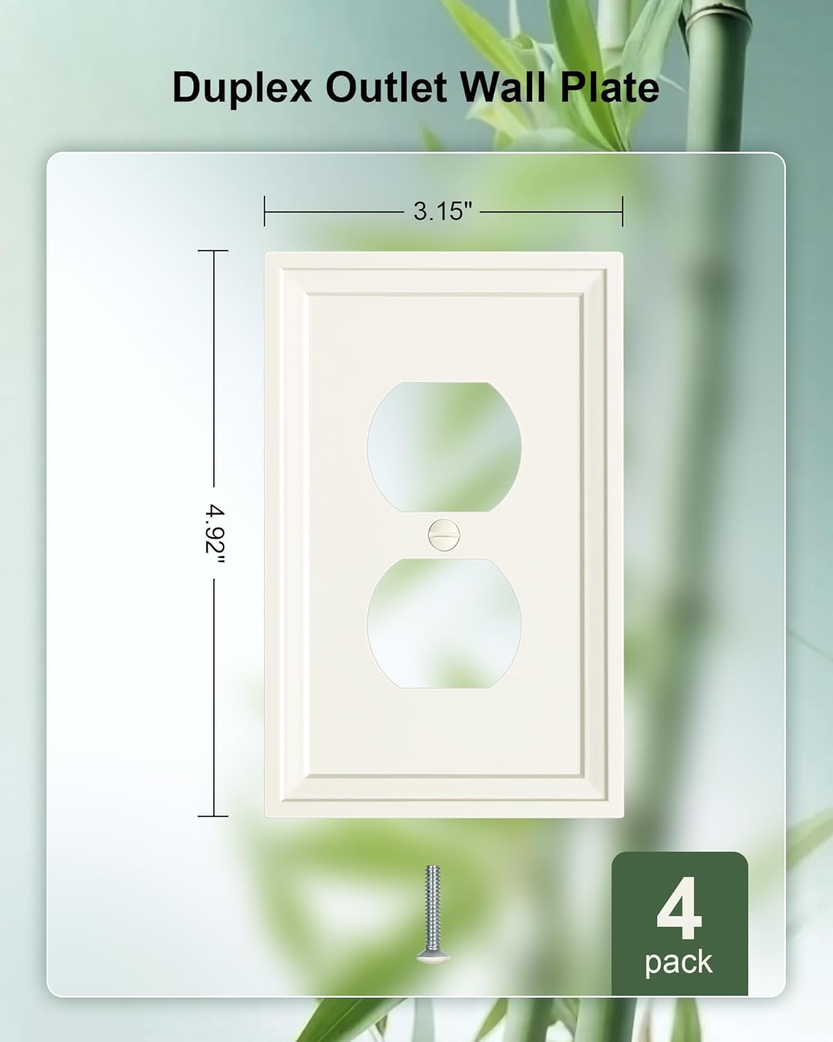 4-Pack Duplex Outlet Cover, Natural Bamboo Fiber Switch Plates and Outlet Covers, Light Almond Decorative Wall Plates for Electrical Outlets, 1 Gang Receptacle Cover, Corrosion Resistant