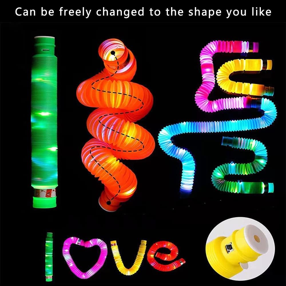 LED Light Up Pop Tubes Glow Sticks, Fidget Sensory Toys, Glow in The Dark Christmas Party Supplies Goodie Bag Stuffers for Boys Girls Birthday Party Carnival Return Gifts (30pcs)