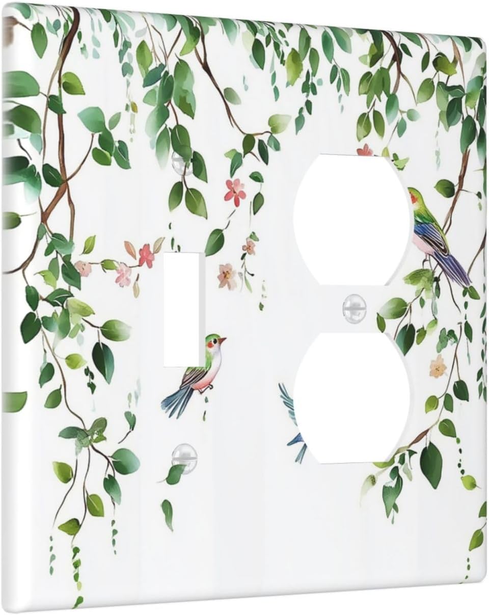 Wallplates Green Leaves Bird Eucalyptus Sage Plant 1 Toggle 1 Duplex Switch Plate Electrical Gfci Faceplate Decorative Light Switch Covers For Bed Room Living Room Decor