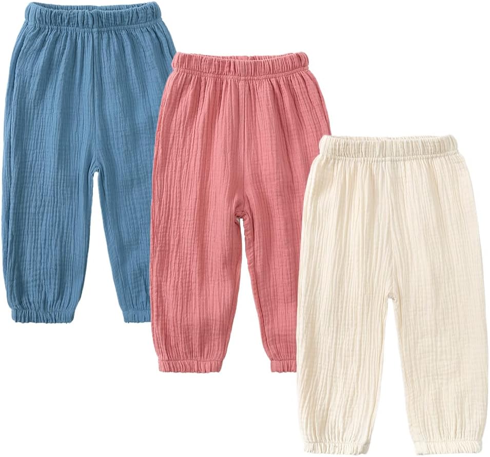 MYGBCPJS Baby Boys Girls Cotton Linen Trousers Kids Casual Ankle Pants Loose Long Bloomers