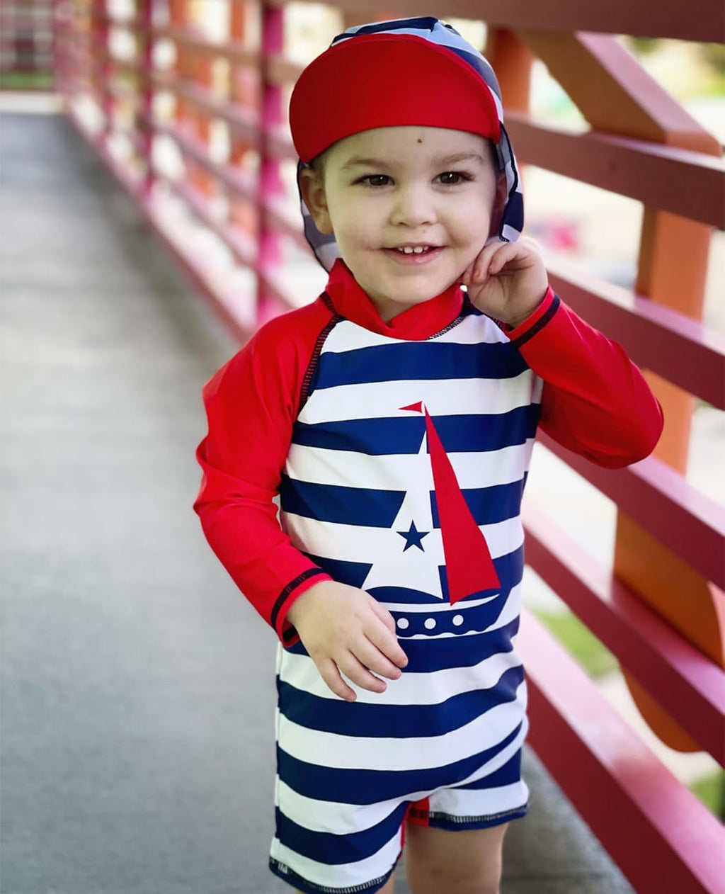 uideazone Baby Boys One Piece Swimsuit Long Sleeve UPF 50+ Rash Guard Bathing Suit Swimwear with Sun Hat 0-24 Months