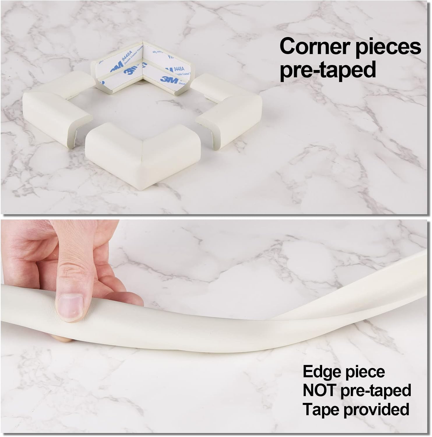 Baby Proofing Edge and Corner Guards, Safety Furniture Bumper with 3M Double-Sided Tape,16.40ft Edge + 4 Pre-Taped Corners Baby Corner Protector for Fireplace, Table, Stair, Cabinet (Beige White)
