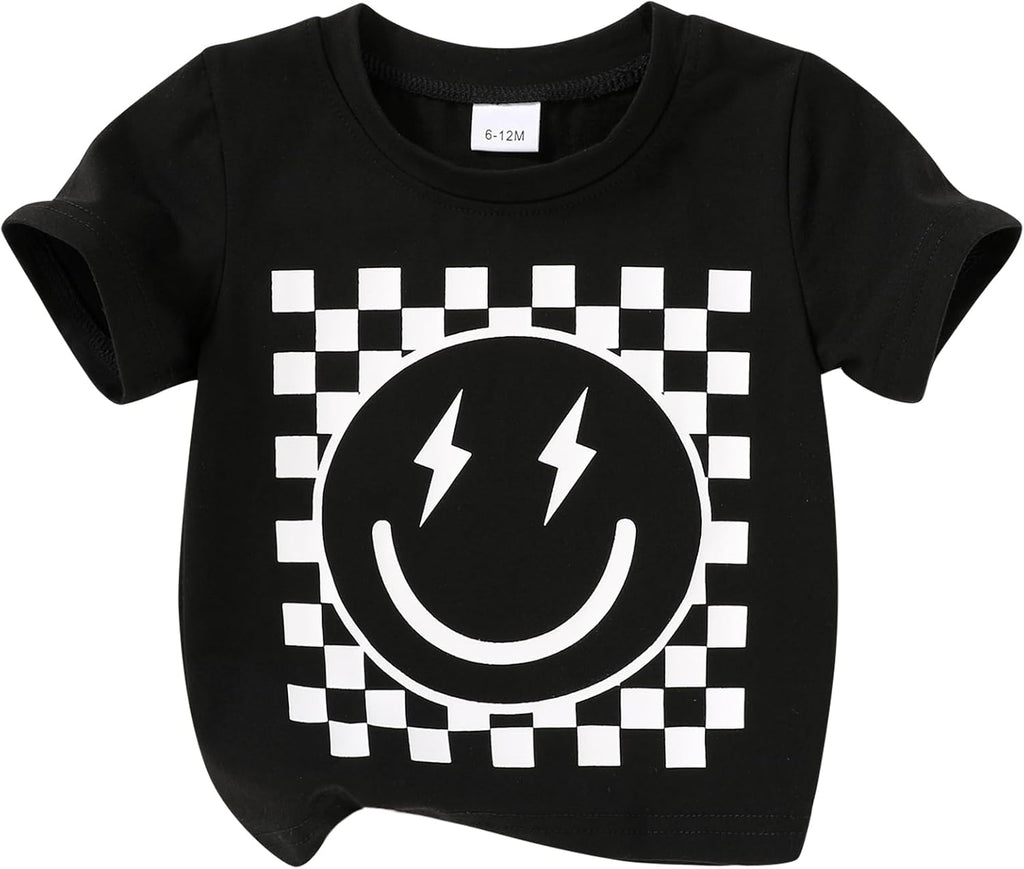 Happy Town Toddler Clothes Baby Boy Girl Smiley Face Shirt Short Sleeve T-Shirt Tee Summer Tops Outfits