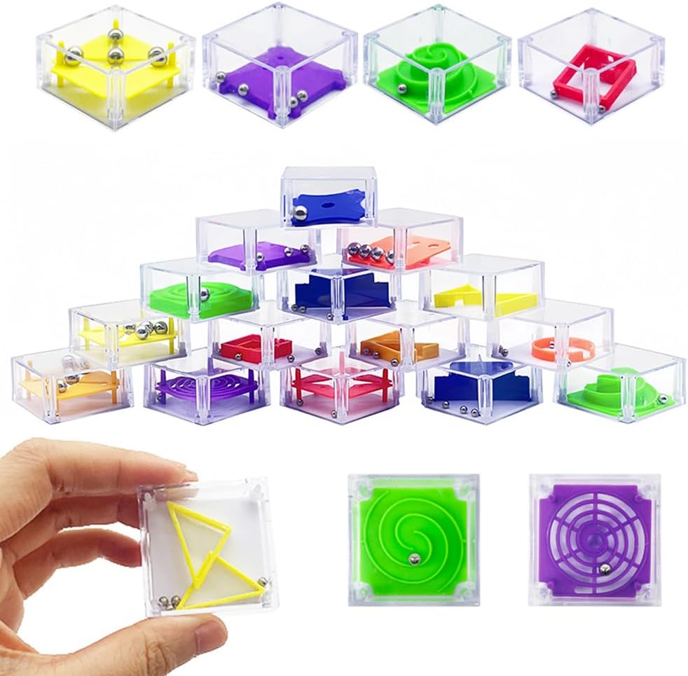 24 Pcs Balance IQ Maze Game，Mini Maze Cube Puzzle Box 3D Brain Maze Toy Puzzles Party Favor Games, Ideal Prizes Gifts for Kids and Adults