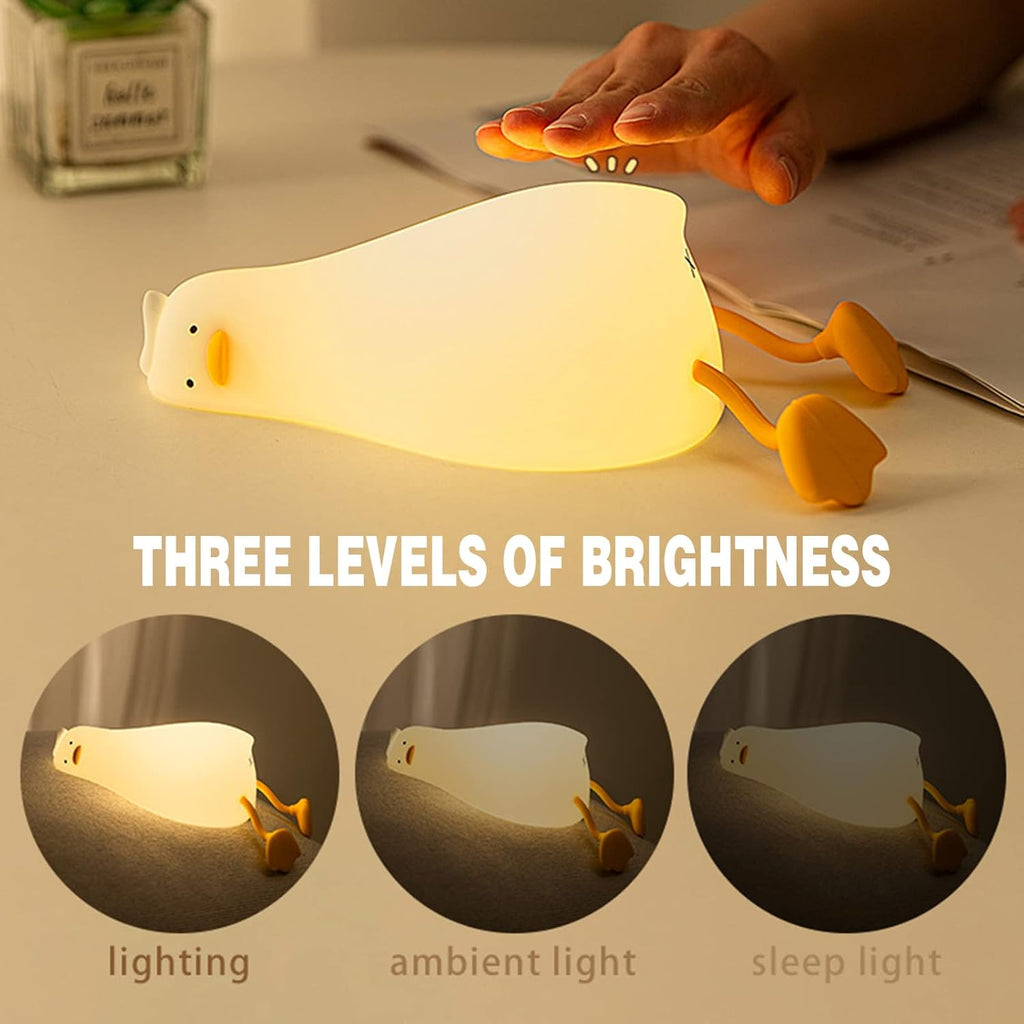 Kids Night Light, Lying Flat Duck Cute Night Light for Kids, Premium Silicone Nursery Nightlight, Touch Control, Type-C Rechargeable, Duck Lamp