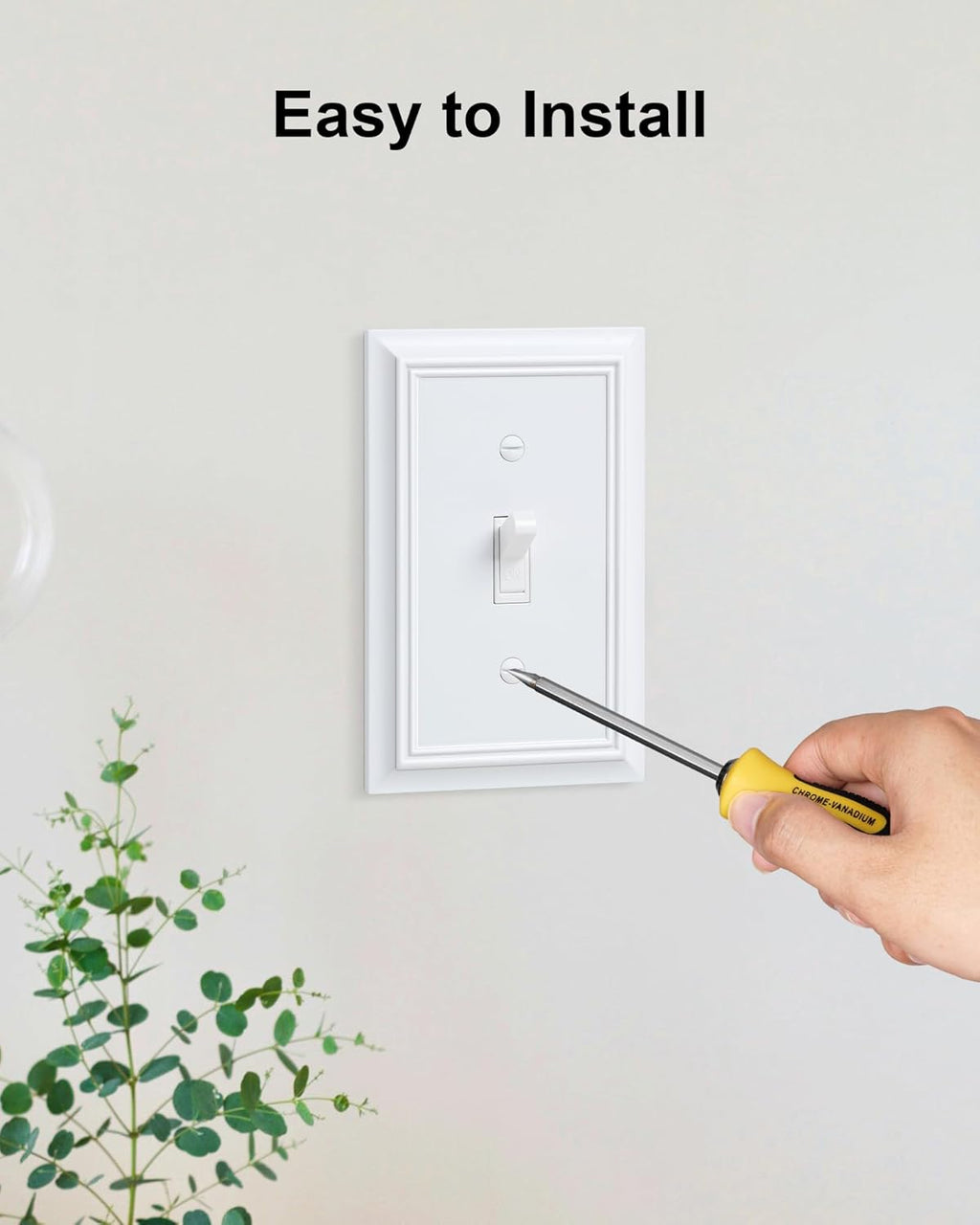 6-Pack Single Toggle Light Switch Cover Plate, Durable Natural Bamboo Fiber Decorative Switch Plate Covers, Pure White 1 Gang Wall Plate, Corrosion Resistant