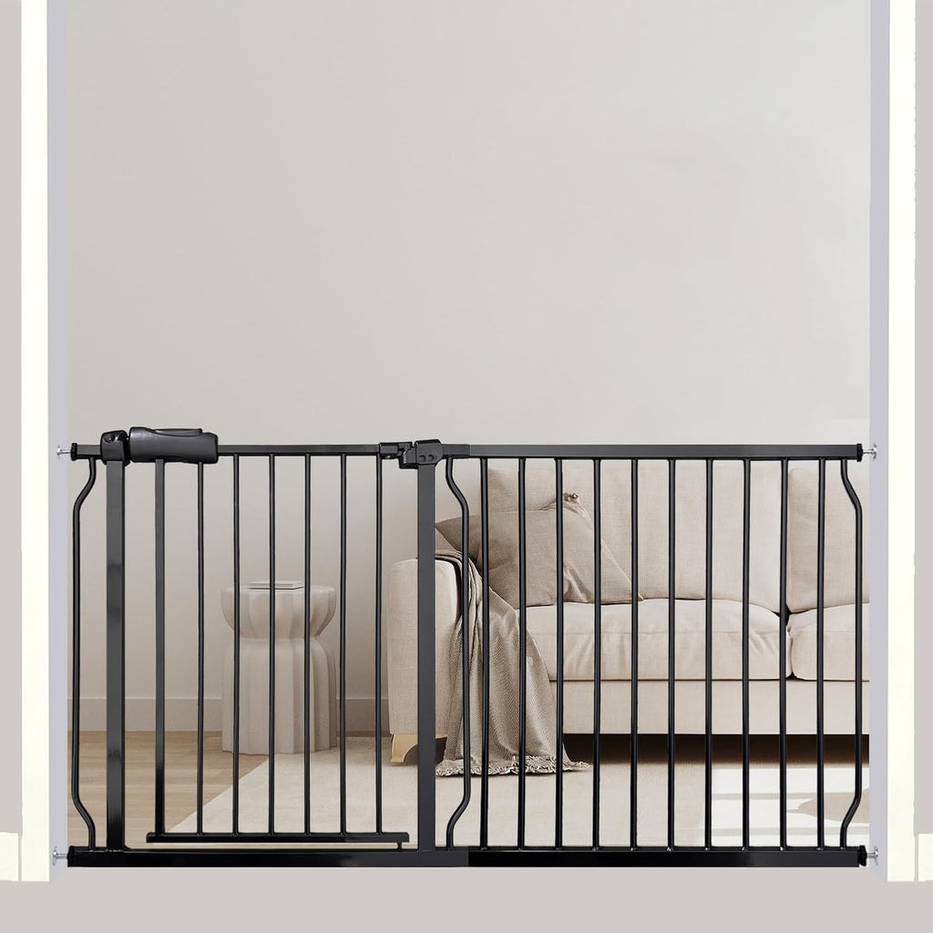 Extra Wide Baby Gate, 57.5-62 Inch - Black Metal, Pressure Mounted Indoor Safety Gate, Walk-Through Dog Gate for Kids & Pets, 30 Inch Tall