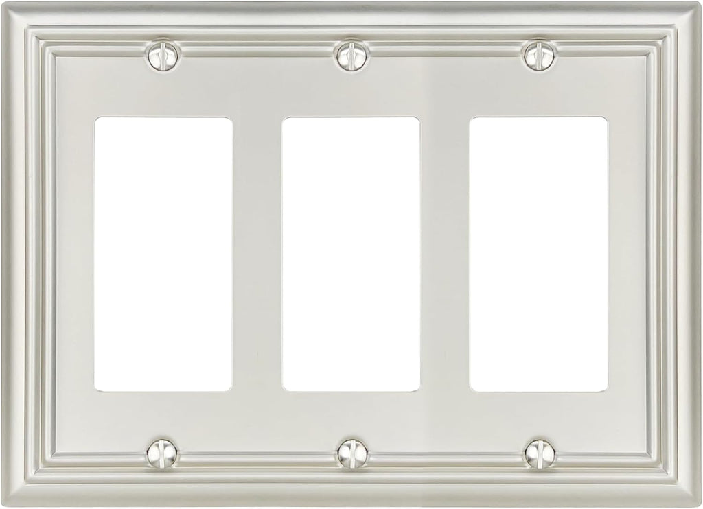 1-Pack Triple Decorator Wall Plate, Metal Electrical Outlet Cover for Receptacles, Dimmer Switches, GFCI Outlets, Satin Nickcel, Midsize, 6.77''*4.88''