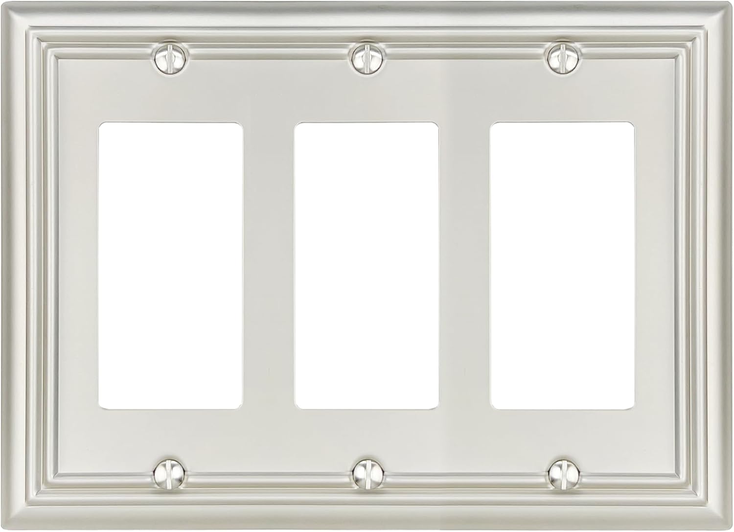1-Pack Triple Decorator Wall Plate, Metal Electrical Outlet Cover for Receptacles, Dimmer Switches, GFCI Outlets, Satin Nickcel, Midsize, 6.77''*4.88''