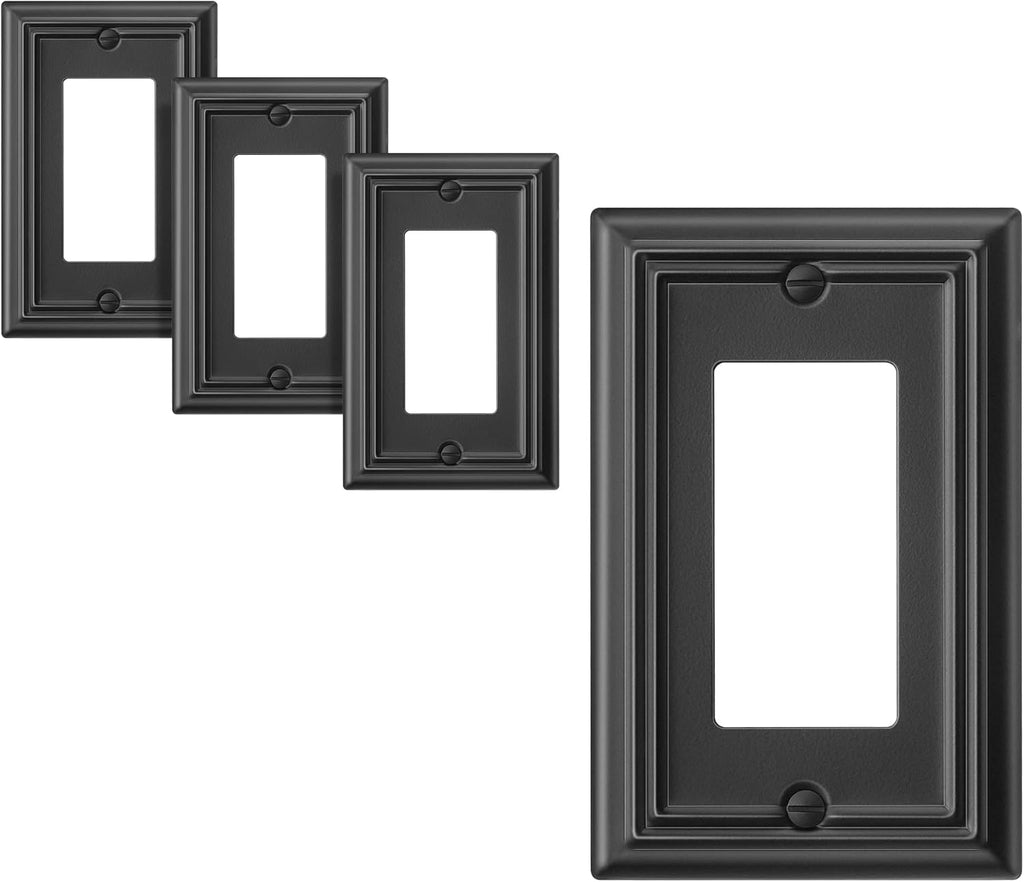 DEWENWILS Metel Decorator Outlet Cover, 4-Pack Wall Plates for Electrical Outlets, GFCI, Dimmer Switch, Black Finish