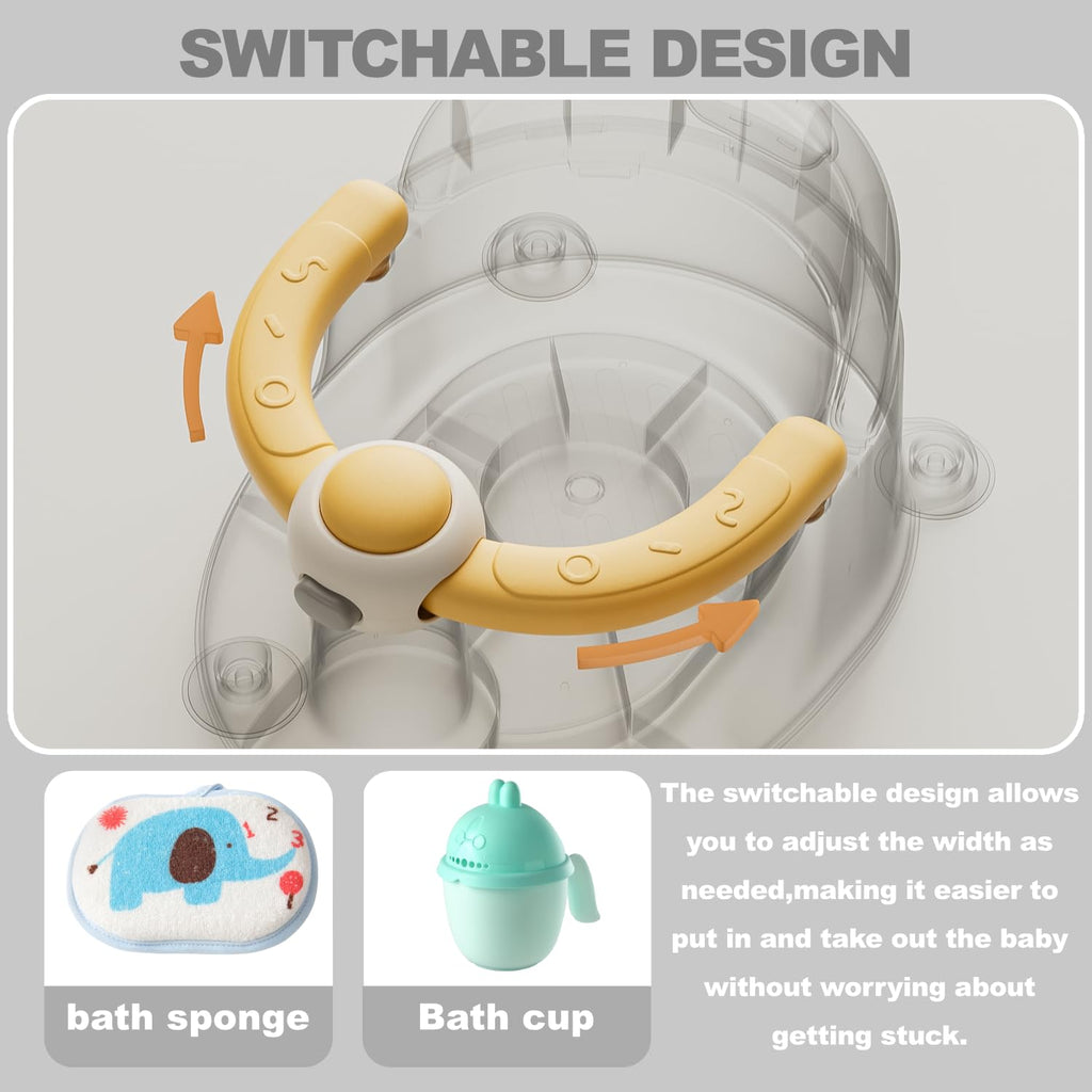 Baby Bath Seat 6 Months & up, Bath Seat for Baby, Infant Bath Seat with Suction Cups, Non-Slip, Detachable,Yellow