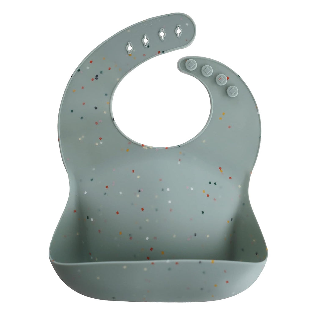 mushie Silicone Baby Bib | Adjustable Fit Waterproof Bibs (Cambridge Blue Confetti)