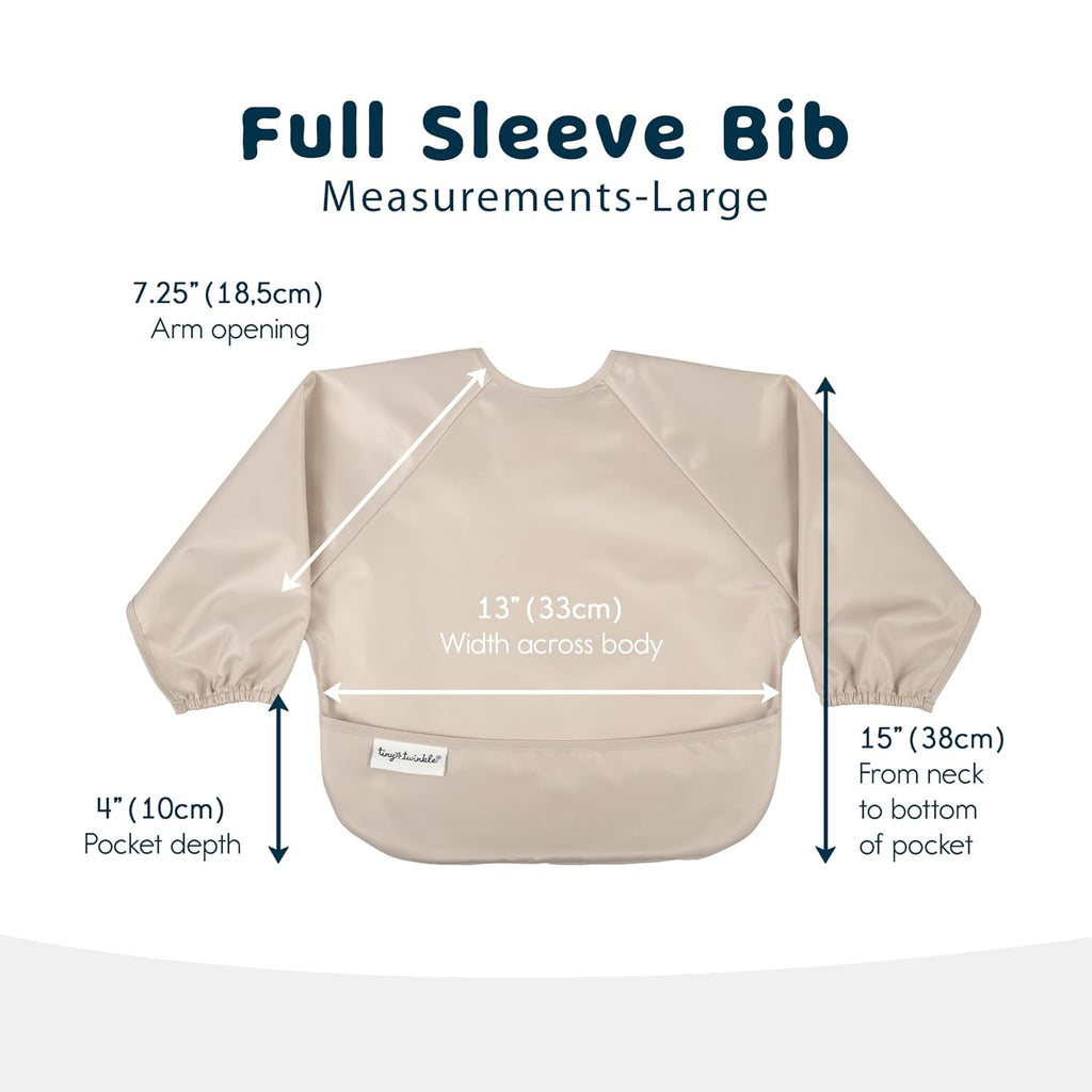 Tiny Twinkle Mess Proof Baby Bibs, 2pk Waterproof Smock Baby Bibs for Eating, Machine Washable Long Sleeve Bibs, Baby Led Weaning, Toddler Bibs, BLW Supplies (Periwinkle Putty, Large 2-4 Years)