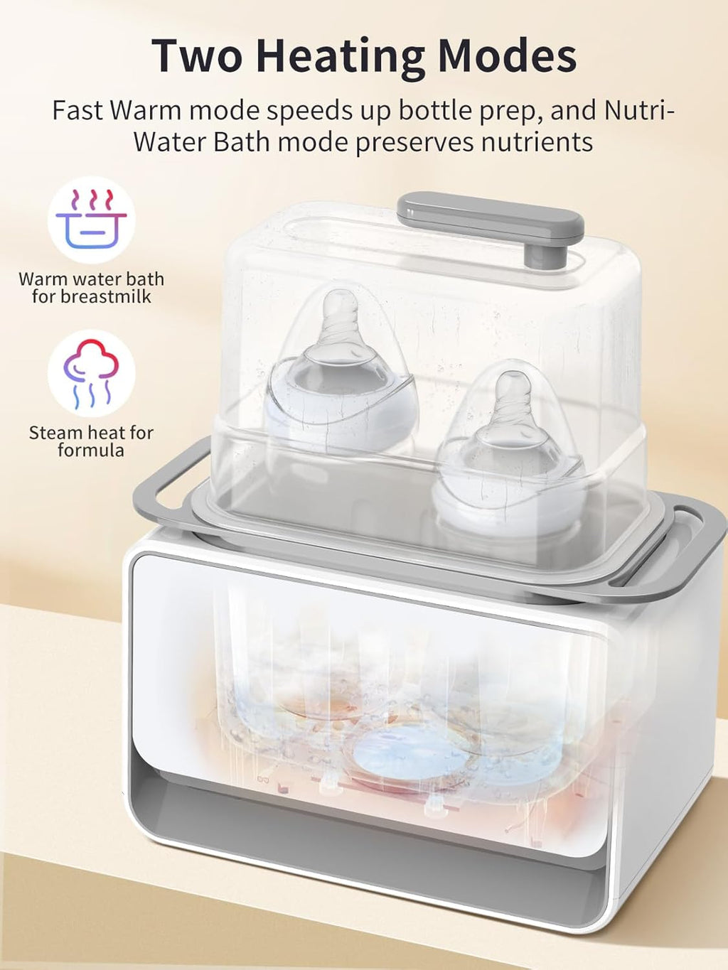 GROWSNY Fast Baby Bottle Warmer, 12-in-1 Milk Warmer with Steam and Water Bath Warming Modes for Breastmilk &Formula, Food Heating,with Thaw, Steri-lize, Egg Boil Function, Fits Most Types of Bottles