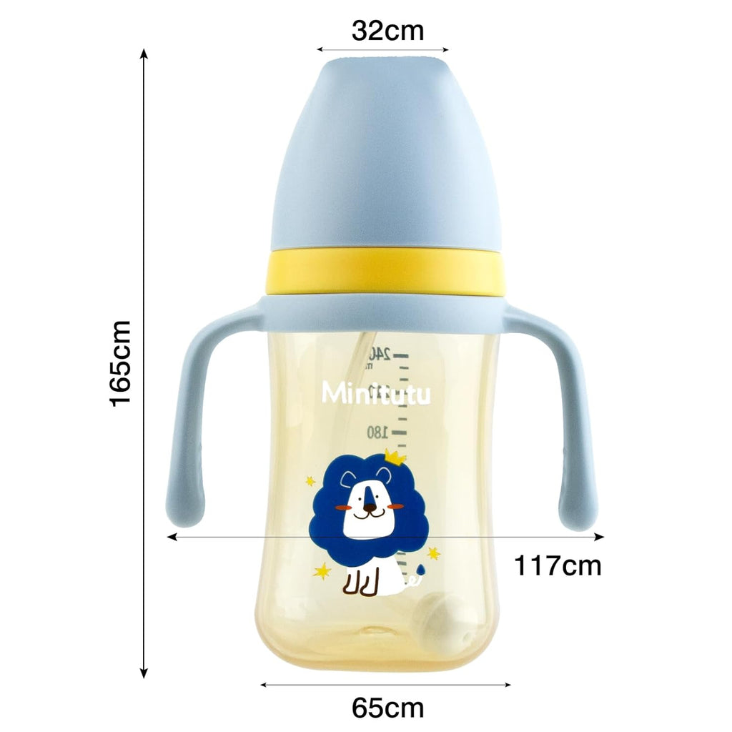 Weighted Sippy Cup With Straw and Handles - No-Spill Easy Grip Trainer Cup With Soft Flex Spout - 3 Sippy Spouts for Baby and Toddlers (Blue)