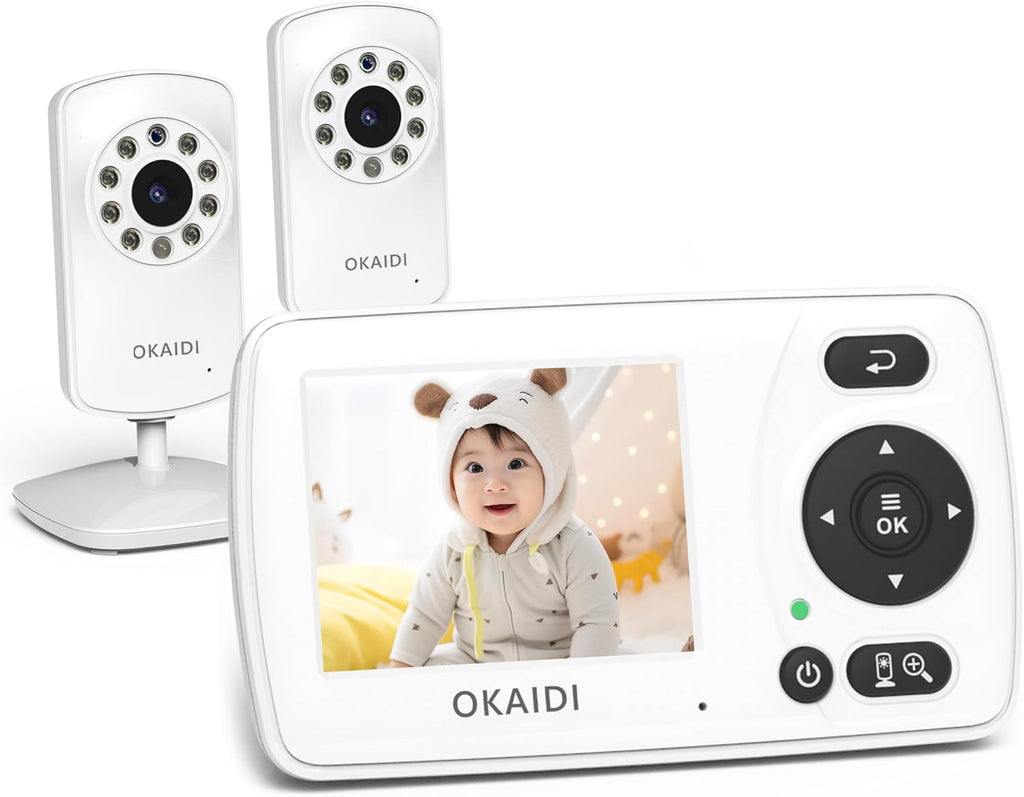 Video Baby Monitor with 2 Cameras, 2.4'' Portable Travel Screen, 1000ft Long Range Transmission, Baby Monitor No WiFi, Infrared Night Vision, VOX Mode