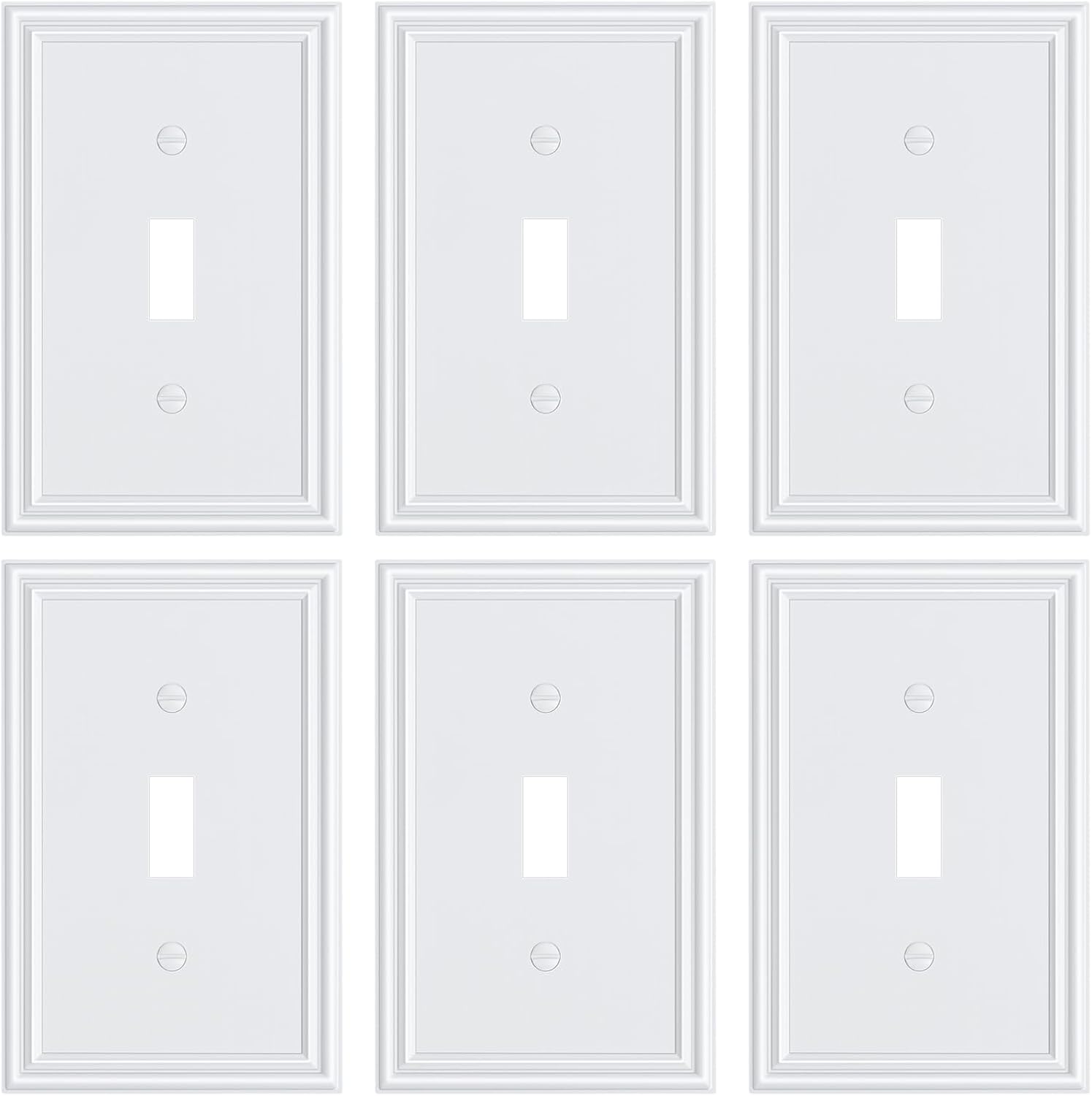 6-Pack Single Toggle Light Switch Cover Plate, Durable Solid Zinc Alloy Decorative Switch Plate Covers, White 1 Gang Wall Plate, Corrosion Resistant