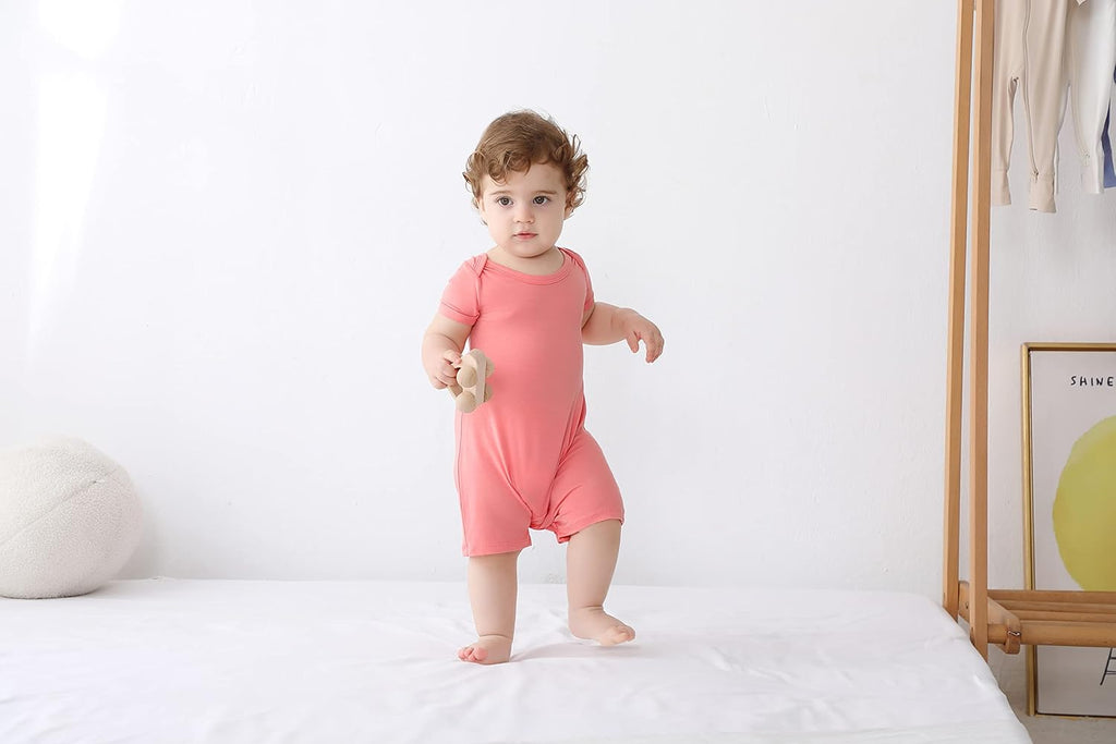 GUISBY Rayon Baby Pajamas, Short Sleeve Footless Rompers, Snap Closure Sleeper for Boy Girls