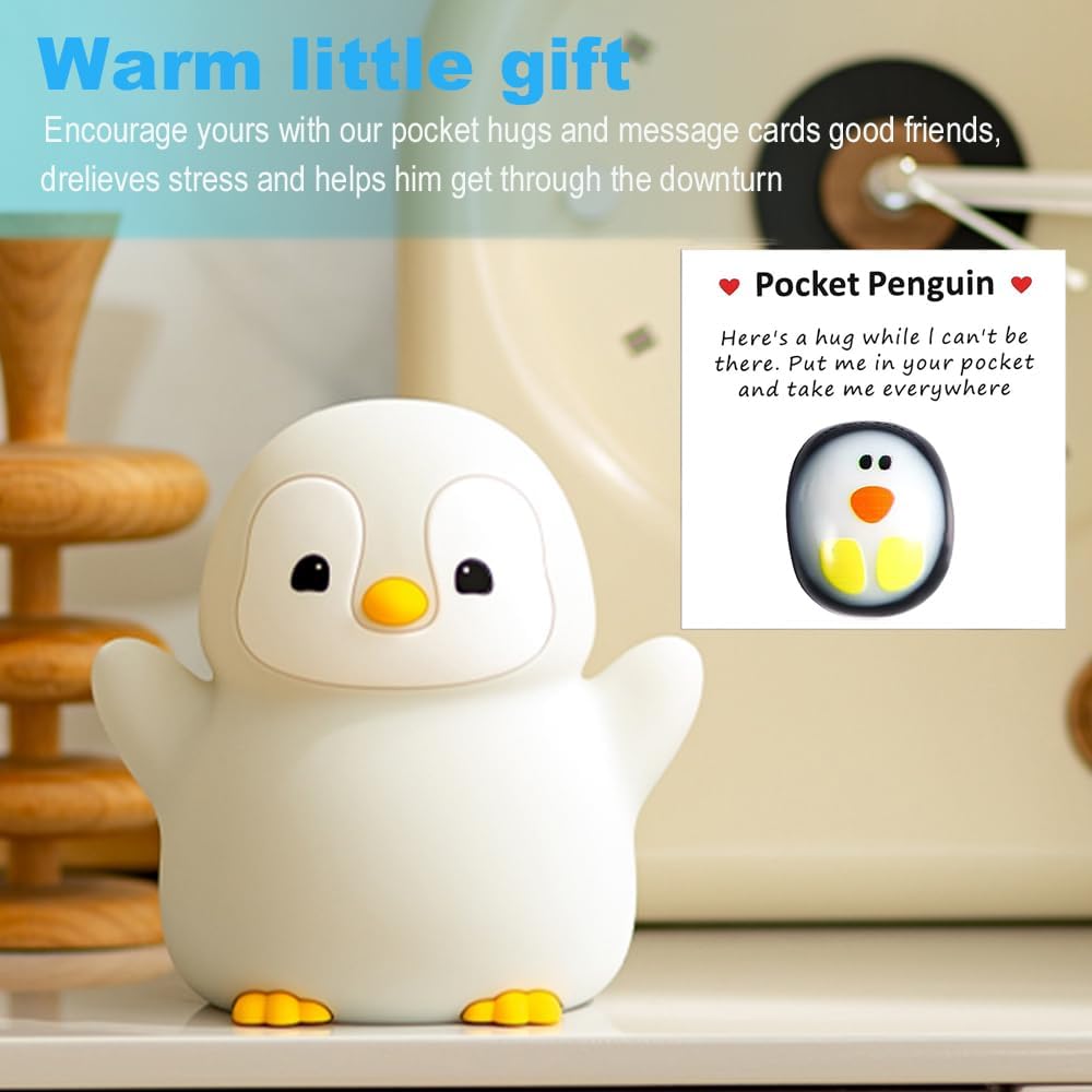 Cute Penguin Night Light for Kids Bedroom, Animal Silicone Nursery Night Lamp Touch Control Nightlights USB Rechargeable Bedside Lamp for Baby Children Toddlers Girls Gift