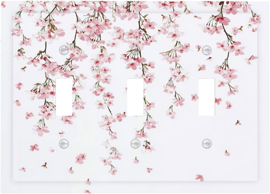 Decorative Switch Plates Sakura Plant Floral Pink Flowers 3 Gang Wall Plate Triple Toggle Light Switch Cover Faceplate Electrical Wall Panels For Bed Room Living Room Decor