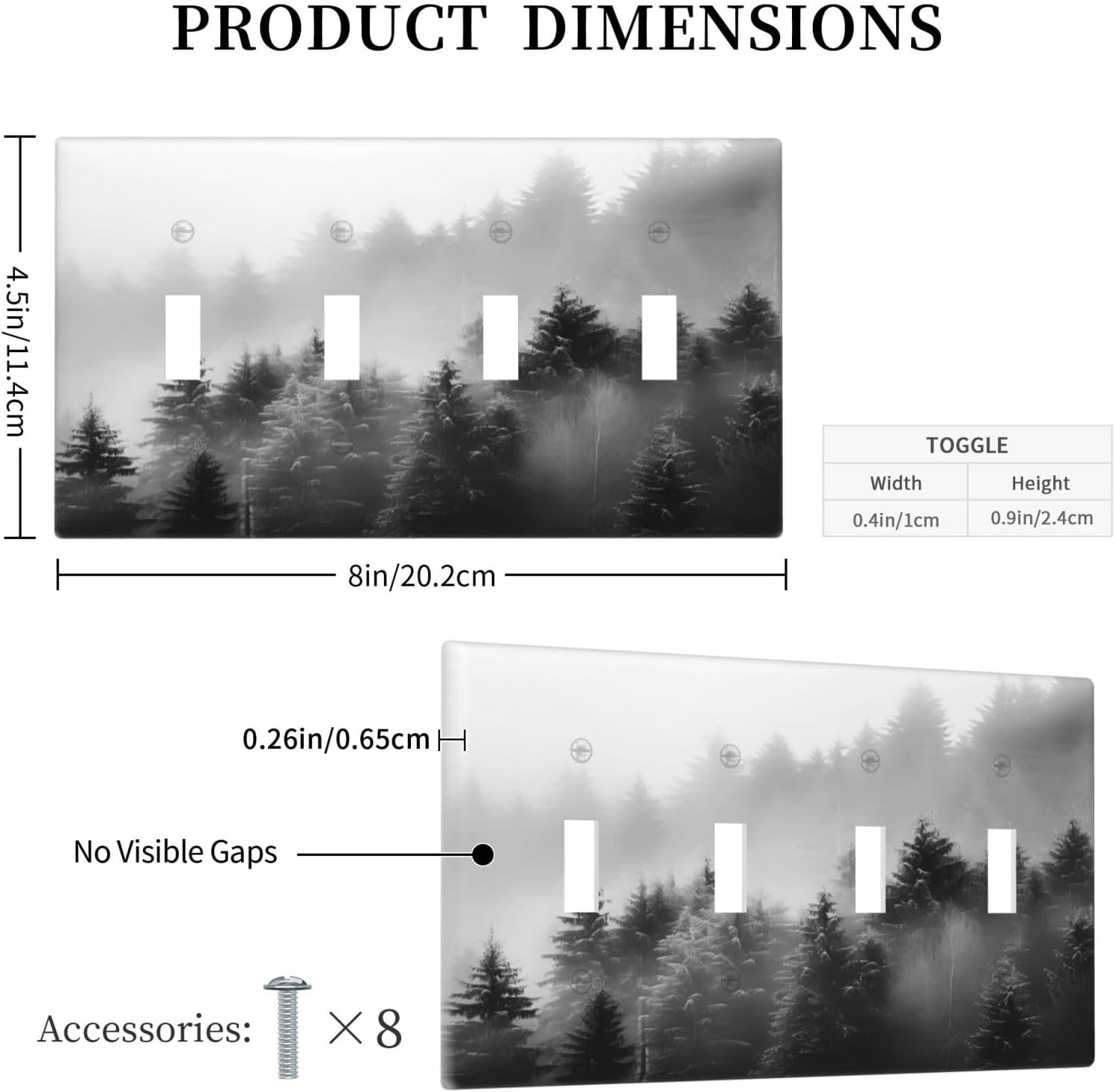 Foggy Forest Natural Scenery Retro Tree Pine Light Switch Covers Quad Toggle Electrical Faceplate 4 Gang Wall Plate Decorative Switch Plates for Bed Room Living Room Decor