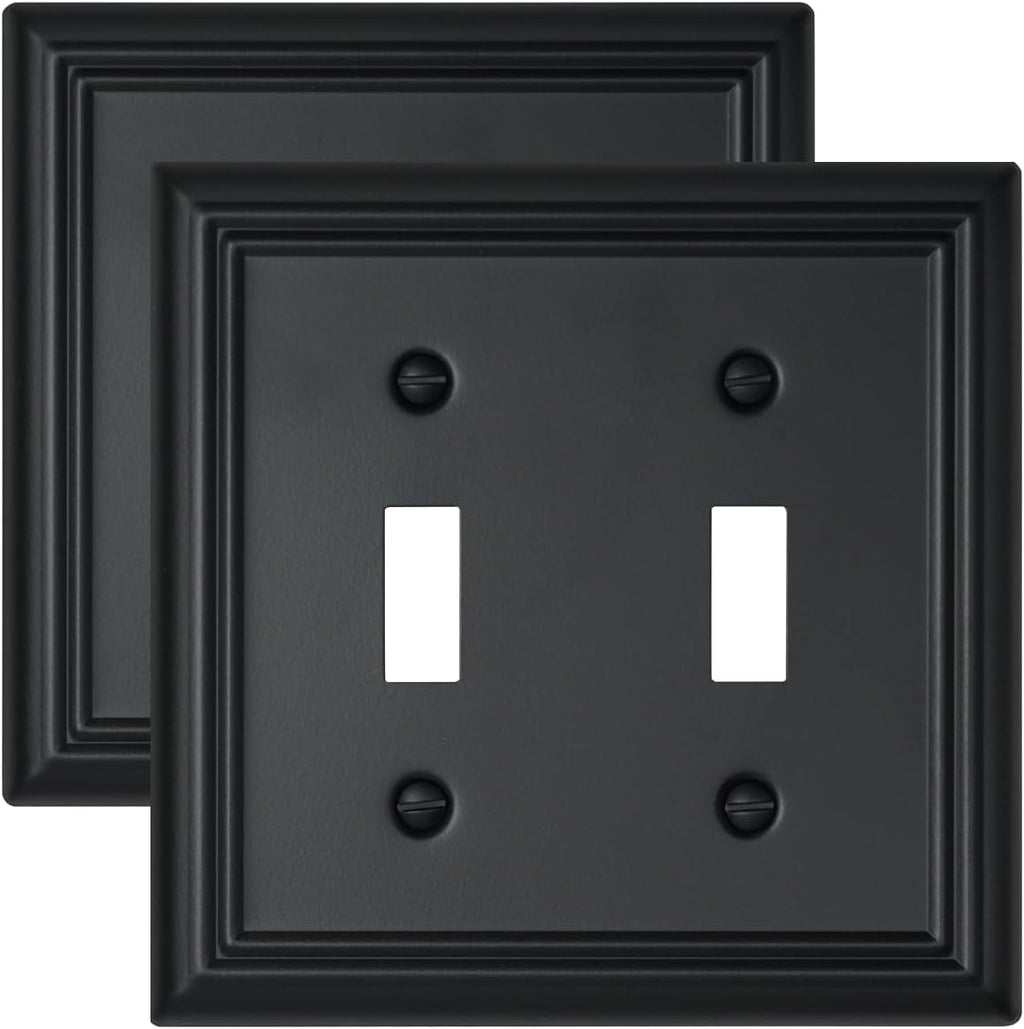 2-Pack Double Toggle Wall Plates, Durable Metal Light Switch Covers, Decorative Switch Plate Covers with Black Finish, 4.96''*4.88'', Midsize