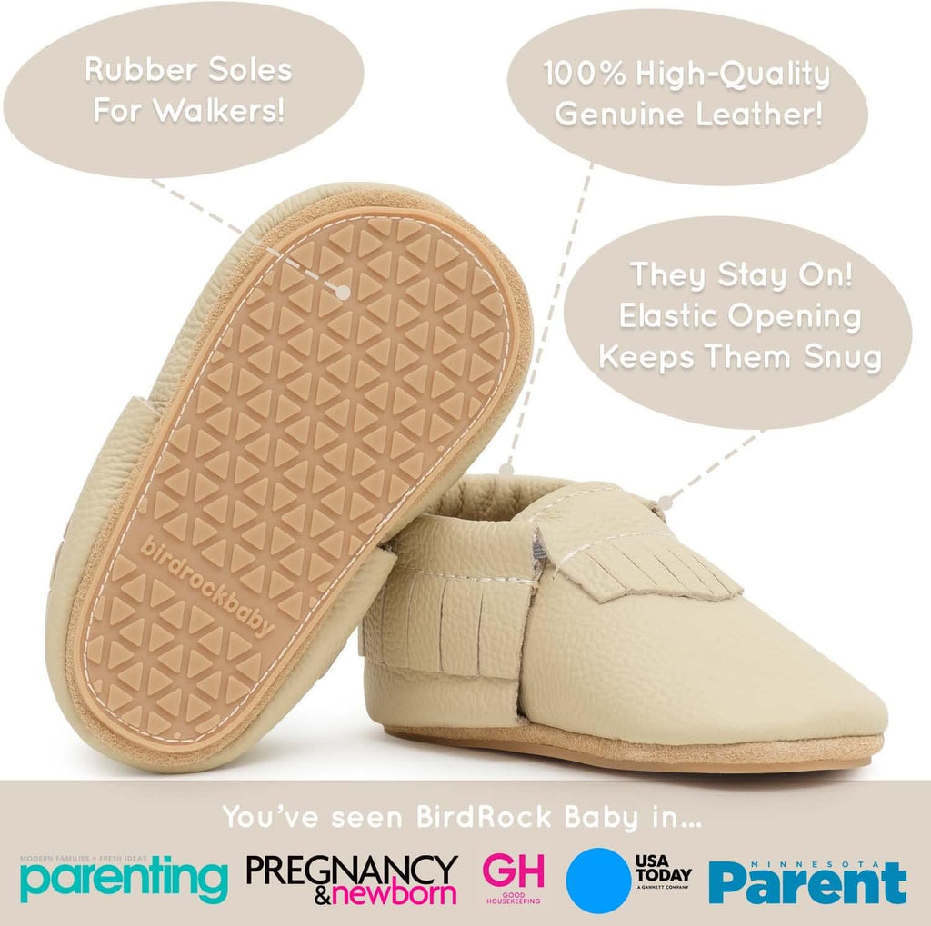 BirdRock Baby Hard Sole Moccasins - Genuine Leather Shoes for Boys and Girls