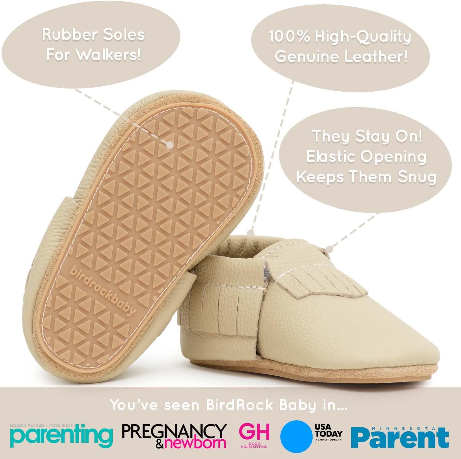 BirdRock Baby Hard Sole Moccasins - Genuine Leather Shoes for Boys and Girls