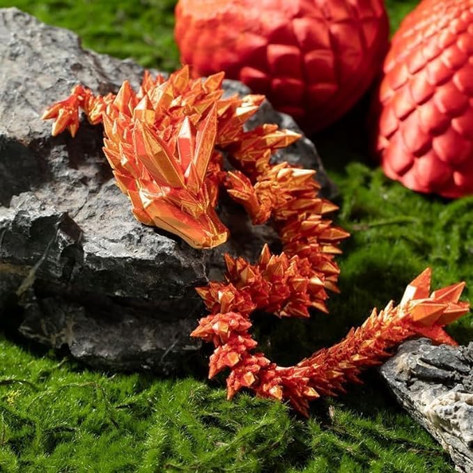 Easter Egg Dragon Egg 12In Dragon Toy 3D Printed Dragon Fidget Toys 3D Printed Dragon Egg with Articulated Dragon Inside Fidget Toys for Autism/ADHD (Red Mix Gold)