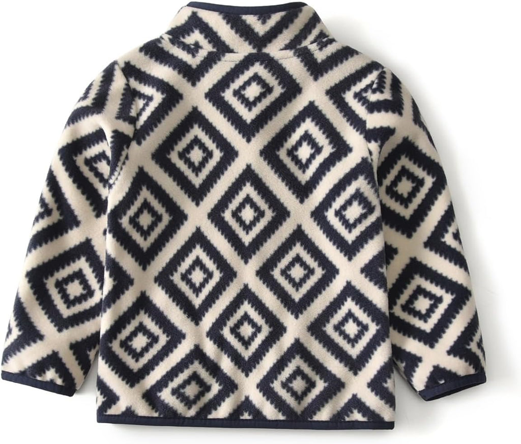 Kids Printed Polar Fleece Jacket Toddler Baby Boys Girls Autumn Winter Warm Sherpa Lining Outerwear Soft Lightweight