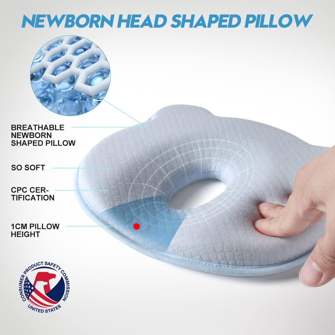 Memory Foam Travel Pillow,Portable Cute Cartoon Bear Soft and Cozy Pillow (Blue)